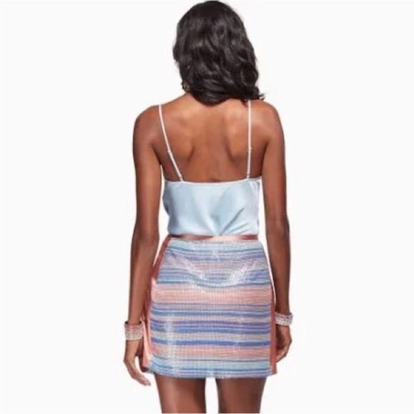 RAMY BROOK Skirt Kate exclusive Chainmail Metallic Satin Mini Pink Blue Size XS - Picture 2 of 12